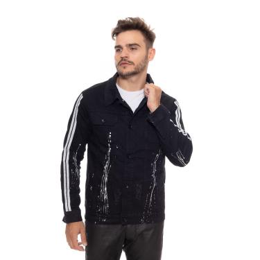Imagem de Jaqueta Jeans Masculina Preta Mancha Tinta Casac Black Pingo-Masculino