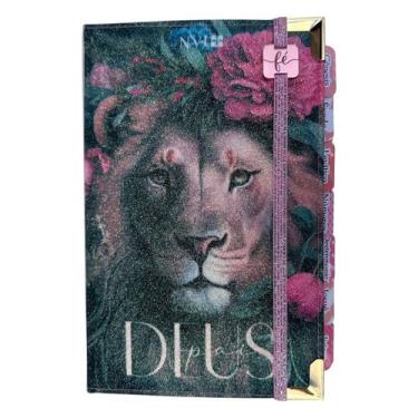 Imagem de Biblia NVI Glitter 100% Leão Deus Pai com Abas adesivas + elástico - C