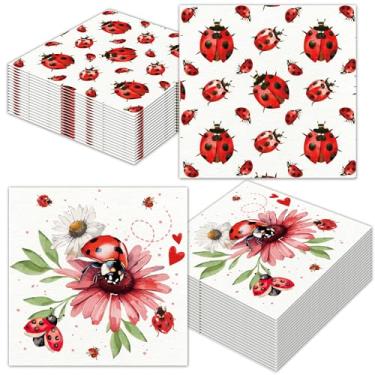 Imagem de Guardanapos de papel descartáveis de joaninha, 40 peças, chique, joaninha, almoço, jantar, mesa, guardanapo de papel, descartável, preto, branco, vermelho, menina, besouro, flor, festa, tema para