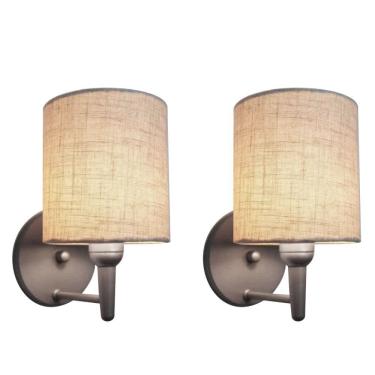 Imagem de Kit/2 Arandela Cilíndrica Md-2009 Base Cinza Cúpula em Tecido 14x15cm Rustico Bege - Bivolt