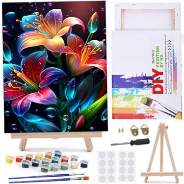 Imagem de MaiMMaledy Kit de pintura por números para adultos iniciantes imagens em tela com desenho emoldurado pigmento acrílico com cavalete triângulo de madeira lírio 20x30 cm C cm