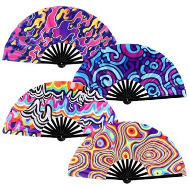 Imagem de Leinuosen 4 peças grandes de leques dobráveis para dança em linha, 33 cm, ventilador de estourar palmas UV para botas no chão, casamento, cosplay, discoteca, festival, festa, dança, apresentação