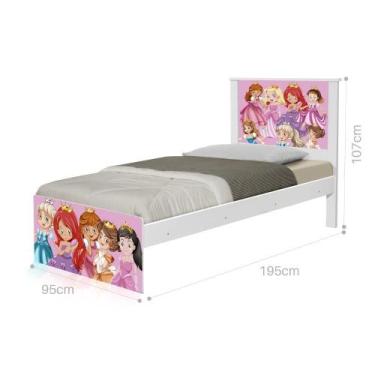 Imagem de Cama Solteiro com Cabeceira Adesivada Princesinhas - CASA H
