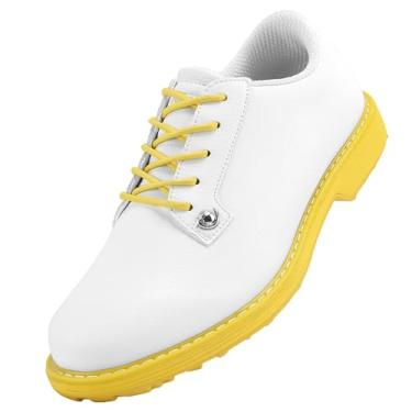 Imagem de ZHENSI Tênis de golfe feminino de couro com cadarço antiderrapante à prova d'água para caminhadas casuais ao ar livre, Amarelo, 9.5