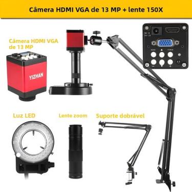 Imagem de Microscópio Digital Com Zoom De Montagem C De 13MP 1-150X Com Suporte 