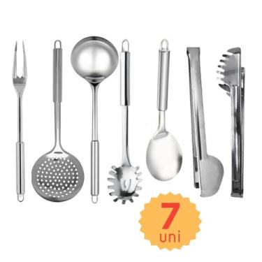 Imagem de Jogo Kit de Utensilios de Cozinha em Inox com 13 peças Pegador Colher 