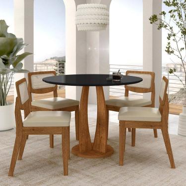 Imagem de Mesa Redonda Camogli 4 Cadeiras Sextavadas Freijó/pto/corin Bege - M.a