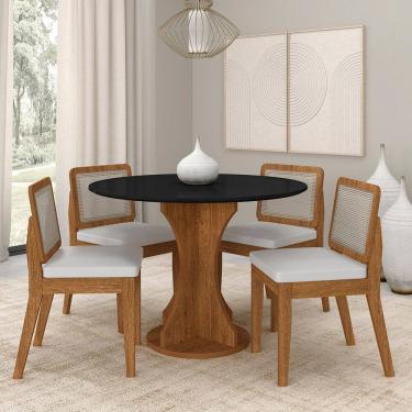 Imagem de Mesa Redonda Andria 4 Cadeiras Sextavadas Freijó/pto/corino Bco - M.a