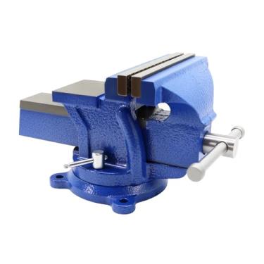 Imagem de Nakkaa Torno de bancada resistente de 15 cm de ferro fundido com base de travamento giratória flexível de 360°, trabalho doméstico, torno de banco giratório de 15 polegadas com bigorna