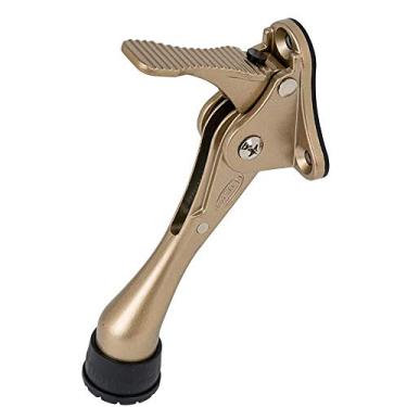 Imagem de CG PLUS Batente de porta, semiautomático de um toque - Rolha de porta de metal de 10 cm, com ponta de borracha antiderrapante para pisos de madeira, concreto, azulejo e carpete - ouro, 1 unidade