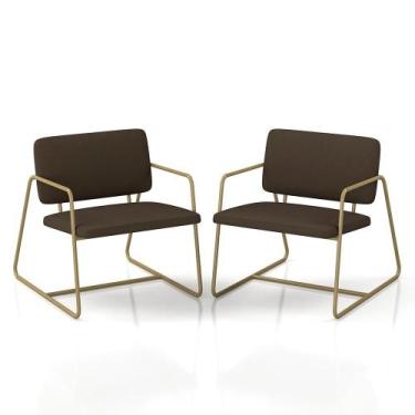 Imagem de Kit 2 Poltronas Estofadas Industrial Sintra Dourado/suede Marrom - M.a