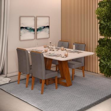 Imagem de Conjunto de Sala de Jantar 4 Cadeiras Tampo SEM VIDRO 170x90 DJ Móveis Kiara Freijó Yasmin Lunar