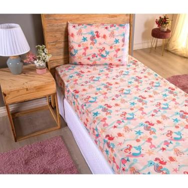 Imagem de Kit Jogo De Lençol Solteiro Com Elástico 2 Peças(Mar de Sereias)