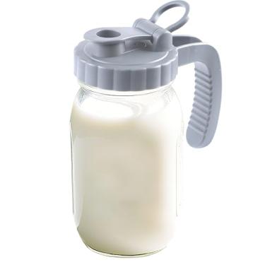 Imagem de Jarro de vidro de 947 ml com tampa para despejar 1 litro de boca larga, recipiente de armazenamento de leite materno para geladeira, creme de café, gelado, sucos, limonada, hermético