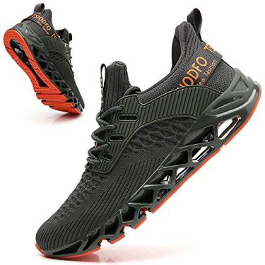 Imagem de TSIODFO tênis esportivo masculino de malha respirável fashion para jovens meninos grandes trilhas caminhada sapatos preto branco vermelho, A069 Dark Green, 12