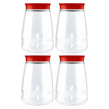 Imagem de Kit 4 Porta Mantimentos Premium 2,2Lts Pote Organizador Cozinha Com Tampa De Rosca Doce Biscoito (Tampa Vermelha)