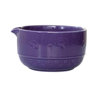 Imagem de Fenteer Tigelas de chá Matcha Bowl com bico Chawan Tradicional 450ml Tigela de mistura Matcha para amigos iniciantes, Roxo