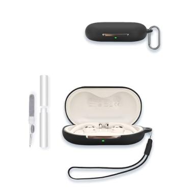 Imagem de Capa para fones de ouvido sem fio QCY Crossky R70, capa protetora de silicone macio WUNIAK portátil resistente a arranhões com kit de limpeza, mosquetão e cordão, preta
