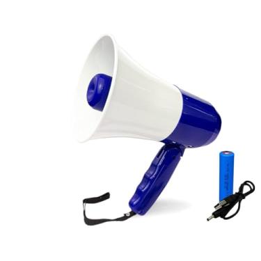 Imagem de japomizuno Alto-falante megafone recarregável, Bullhorn portátil com bateria de lítio, gravação 240s, sirene, leitor USB, controle de volume (azul)