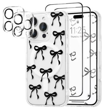 Imagem de UEEBAI Capa magnética para iPhone 16 Pro Max, capa de arco compatível com MagSafe, pacote com 2 [protetor de tela + protetor de lente da câmera], capa protetora fina e transparente sem fio para