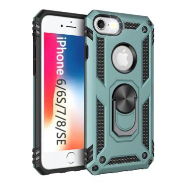 Imagem de Capa para iPhone 6 6s iPhone 7 e iPhone 8, capa protetora de camada dupla militar de proteção extrema com anel giratório inquebrável de 360 graus para iPhone 6 6s e iPhone 7 8, iPhone 6 6s iPhone 7 and iPhone 8, Jade Green