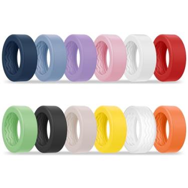Imagem de Bougraite Pacote com 12 capas compatíveis com Oura Ring 4/Gen3/Samsung Galaxy Ring/UltraHuman, silicone elástico, antiderrapante, textura ondulada, antiarranhões, capa protetora para malhar na