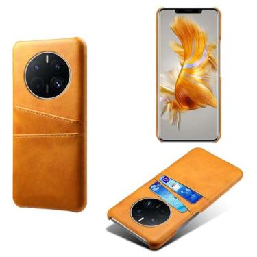 Imagem de Capas Compatível com HUAWEI MATE 50 Pro,Caso de couro PU-Tampa de telefone a prova de choque com 2 slots de cartão,Proteção anti-impressão digital e anti-gota-Yellow