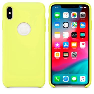 Imagem de Case Capa Capinha Silicone Aveludado pra iPhone X e XS (Amarelo)