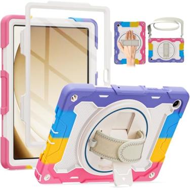 Imagem de ROSROME Capa para Galaxy Tab A9 Plus 5G/A9+ (11 polegadas) com protetor de tela HD e alça de ombro, proteção contra quedas de 4,5 m, capa com alça de mão com suporte 360 para tablet Samsung A9Plus