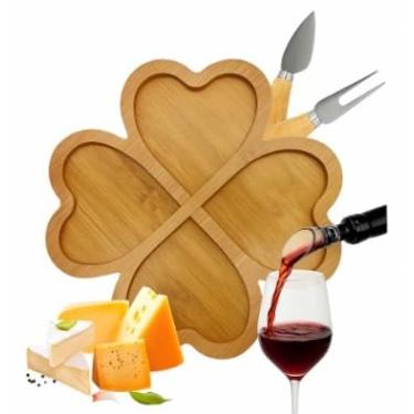 Imagem de Kit 5 Peças Gourmet Petisqueira de Madeira mais Acessórios para Vinho e Facas para Queijo Linha Premium M5 Armarinhos (Coração)