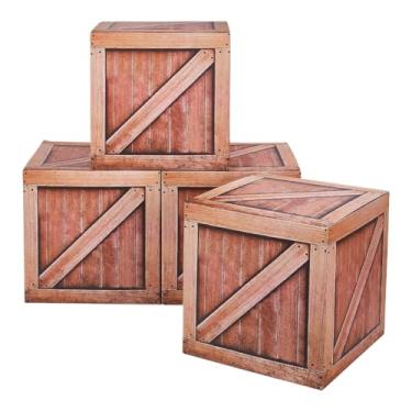 Imagem de WADORN Caixas de papel de fardos de feno, decorações rústicas de festa caubói ocidental, adereços de cabine de fotos de feno de fazenda caixas de palha de grão de madeira falsa para decoração de festa