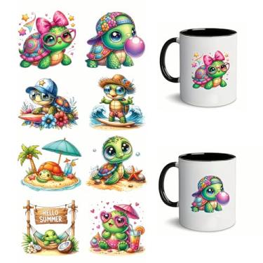 Imagem de 8 peças, praia, piscina, verão, tartaruga, UV, DTF, copos, transferência, adesivos, à prova d'água, para copos de vidro, móveis, artesanato, faça você mesmo, adesivos de transferência para garrafa de