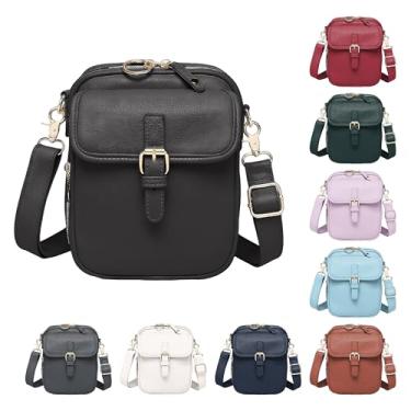 Imagem de Bolsa tiracolo de couro para mulheres, pequena, antifurto, impermeável, carteiro, com carteira embutida, Preto