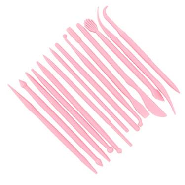 Imagem de Pssopp DIY Plástico Clay Sculping Conjunto de Longas Ferramentas de Vida de Serviço para Modelagem de Escultura, 14pcs Amarelo/rosa Vermelho/rosa, Design Compacto, Adequado para Bolo de Fondant de Barro, Transporte Conveniente (Rosa)