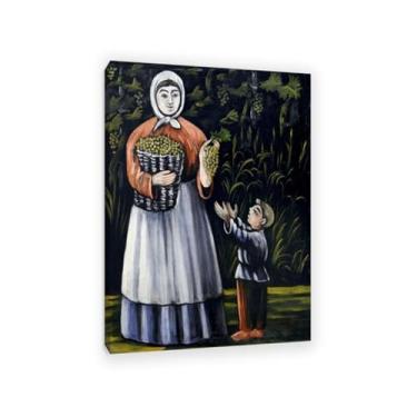 Imagem de leinwandbild bekannt Niko Pirosmani Poster Mulher camponesa com menino Druck auf Leinwand Berühmte Ölgemälde Reproduktion Wandkunst Schlafzimmer Wanddekoration 70x50cm (71.1x50.8 cm) Emoldurado