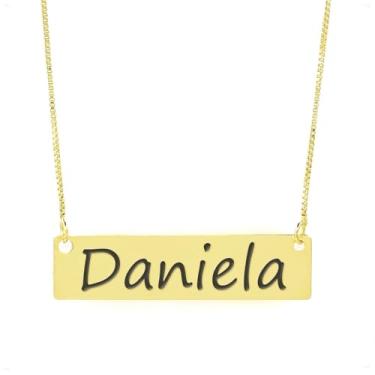 Imagem de Colar Nome Personalizado Chapinha Gravação Daniela Banhado Ouro 18K - 999004274