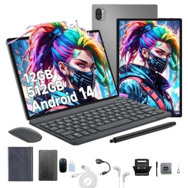 Imagem de Tablet Pad 10 Pro 3 em 1 com case/teclado/mouse, Android 14, tela de 10,1 polegadas, 12 GB de RAM + 512 GB de ROM, câmera de 16 MP + 32 MP, WiFi, GPS, Bluetooth, 8000 mAh, versão WiFi (Cinza)