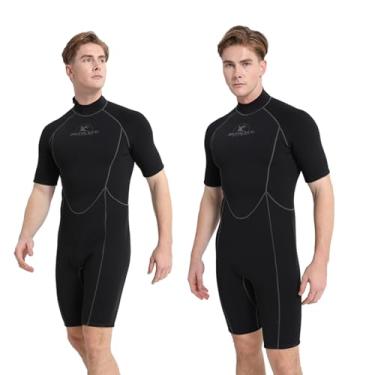 Imagem de Jintaleco Fatos de mergulho curtos para homens, neoprene de 3/2 mm com mangas curtas para natação, mergulho e esportes aquáticos, roupas de mergulho com zíper nas costas para temperatura de 12 °C e