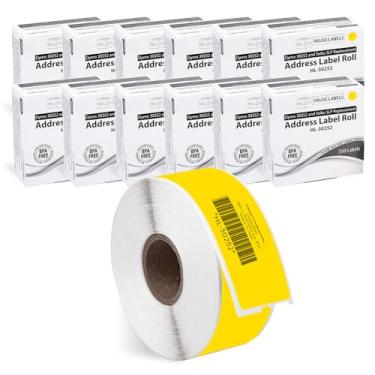 Imagem de HOUSELABELS Etiquetas de endereço amarelas DYMO 30252 compatíveis (1-1/20.3 cm x 3-1/5.1 cm), adesivo permanente forte, compatível com DYMO LW 450, 4XL, impressoras de mesa Rollo e Zebra, 10