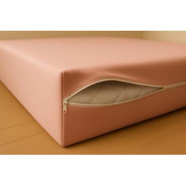 Imagem de Capa de Colchão Queen em Malha com Zíper – Tecido Gel Confortável e Elástico 30 cm (pêssego)