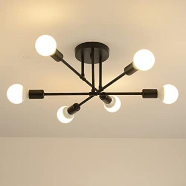 Imagem de Higufyier Luminária de teto moderna, candelabro Sputnik 6 luzes, lustre industrial vintage de meados do século para sala de estar, quarto, cozinha, sala de jantar