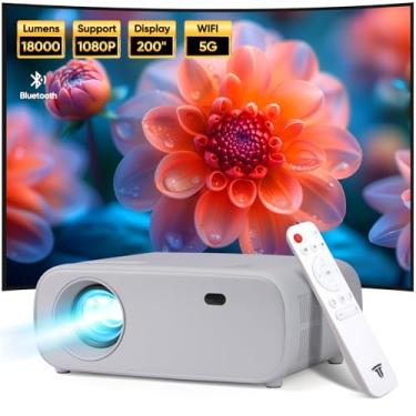 Imagem de Projetor com Wi-Fi e Bluetooth, projetor de vídeo Full HD 1080p de 200 polegadas, projetor de filme 18000L compatível com Android/iOS/laptop/TV Stick/HDMI/USB (cinza)
