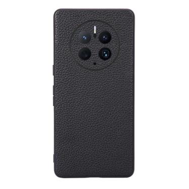 Imagem de Capas Compatível com HUAWEI Mate 50 PRO,Design de grão levantado de superfície,Proteção contra queda,Anti impressão digital,Anti arranhões,Aparência de couro de imitação de plástico macio-Black