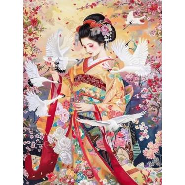 Imagem de PUAGEMTI Kits de arte de diamante de mulher japonesa DIY para adultos, kits de pintura de diamante de ponto cruz de cristal redondo completo para iniciantes 30 x 40 cm, para decoração de quarto