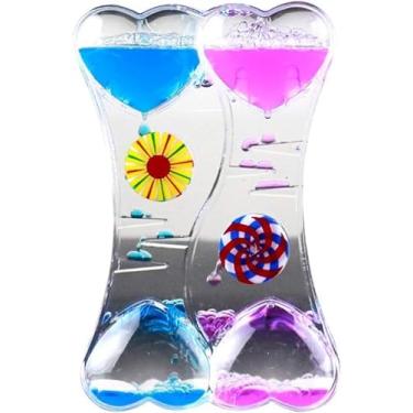 Imagem de Azul rosa coração líquido movimento bolha gotejamento óleo ampulheta relógio presente duplo coração líquido bolha gotejamento óleo ampulheta temporizador para jogos, sala de aula, cozinha, jantar