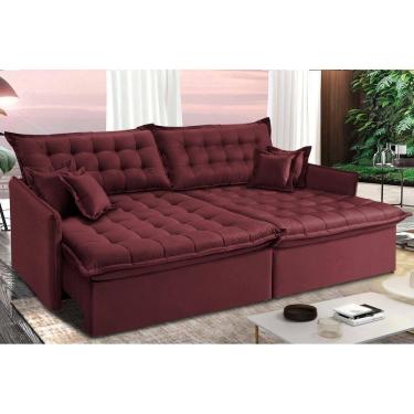 Imagem de Sofá Sem Caixa Retrátil Reclinável 2,55m Cama Inbox Versátil Com Pillow Top E Molas Velusoft Vinho