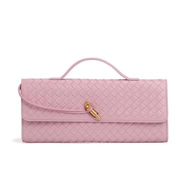 Imagem de AWUXINE Bolsa feminina de tecido feito à mão, casual, bolsa clutch de couro, bolsa tiracolo moderna, rosa