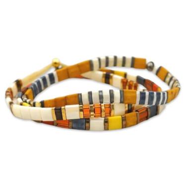 Imagem de Pulseiras Mack and Rex Tila – manchadas, dezenove setenta, onda maré – durável, impermeável, conta de azulejo elástico, leve, presente feminino, 7.50, Vidro, Miçangas