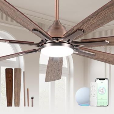 Imagem de Ventilador de teto inteligente de bronze polido a óleo de 182 cm com luz via Wi-Fi Alexa, motor CC silencioso de 6 velocidades, regulável, ventilador de teto grande bronze antigo para sala de estar