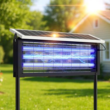 Imagem de Removedor de insetos solar ao ar livre, matador de mosquitos grande de 30 W, matador elétrico de 3500 V, à prova d'água e portátil, armadilha recarregável para insetos voadores para pátio, quintal